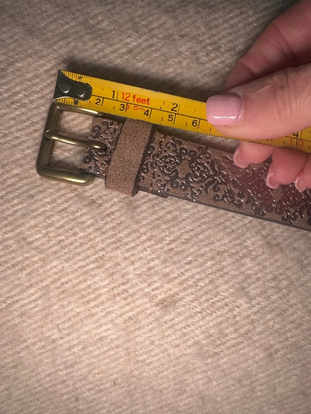 ANN TAYLOR LOFT Taupe Foiled Vegan Faux Suede Belt M Medium $50 EUC KL